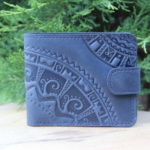 Cartera de cuero azul, billetera de cuero genuino, billetera de bolsillo hombres, billetera de cuero, cuero repujado, billetera pequeña de hombre, billetera billetera