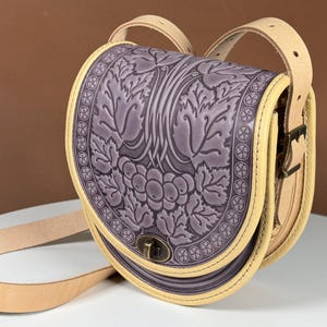 Lilac+beige leather purse crossbody womens, genuine leather shoulder bag &#39;Guelder rose&#39; for ladies, ukrainian gift