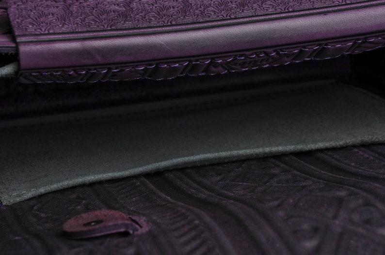 Purple leather satchel bag, genuine leather bag, embossed leather bag, leather brief case, crossbody bag, shoulder bag, capacious bag image 7