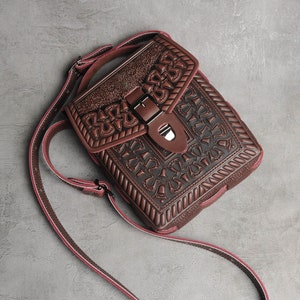 Leather tablet bag mens, brown backpack mens, tablet leather bag A5, vertical messenger bag, brown tablet bag, unique leather bag image 1