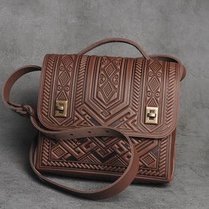 Sac cartable en cuir marron, porte-documents marron, sac en cuir véritable, sac en cuir gaufré, sac à bandoulière, sac à bandoulière, sac spacieux