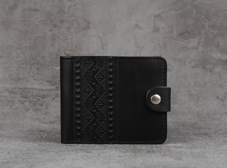 Black leather wallet mens, black pocket wallet, small men's wallet, black wallet for him, genuine leather wallet, pocket wallet image 2