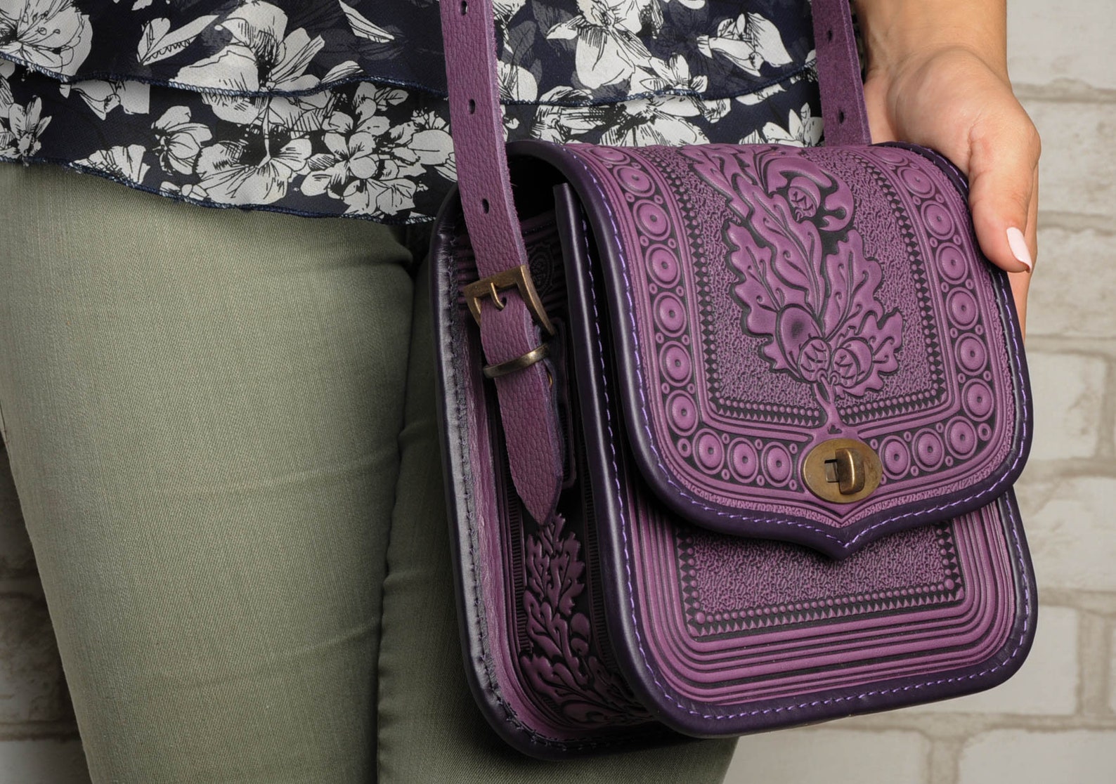 Purple Leather Purse Hot Tooled Leather Embossed Leather Etsy