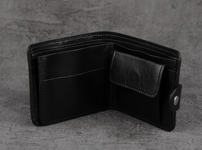 Black leather wallet mens, black pocket wallet, small men's wallet, black wallet for him, genuine leather wallet, pocket wallet image 5