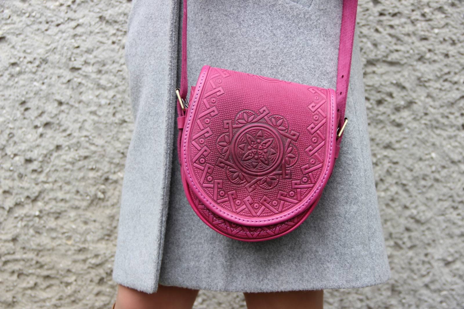 Shoulder leather bag pink leather purse round crossbody bag | Etsy