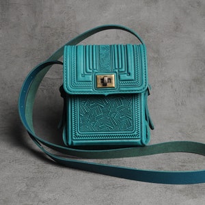 Turquoise Leather Satchel: Small Crossbody Messenger Bag