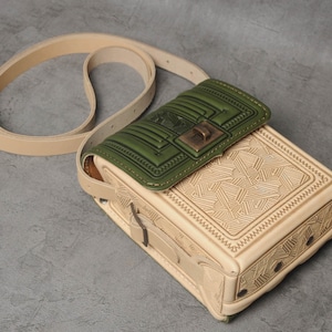 Petit sac olive/beige pour lui, petit sac à main cartable, sac à bandoulière en cuir véritable, sac à bandoulière pour hommes, sac messager en cuir, cadeau pour lui
