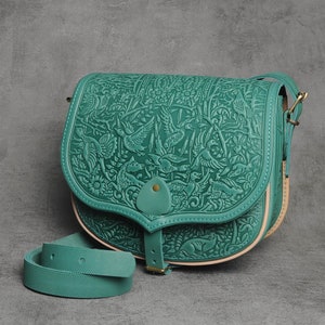 Bolsa de couro turquesa, bolsa grande de couro, bolsa com acabamento a quente, bolsa tiracolo turquesa, bolsa de ombro grande, bolsa de couro espaçosa