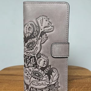 Cartera de piel gris, cartera de piel suave, cartera con monedero, cartera larga para mujer, cartera de mano, cartera de mujer