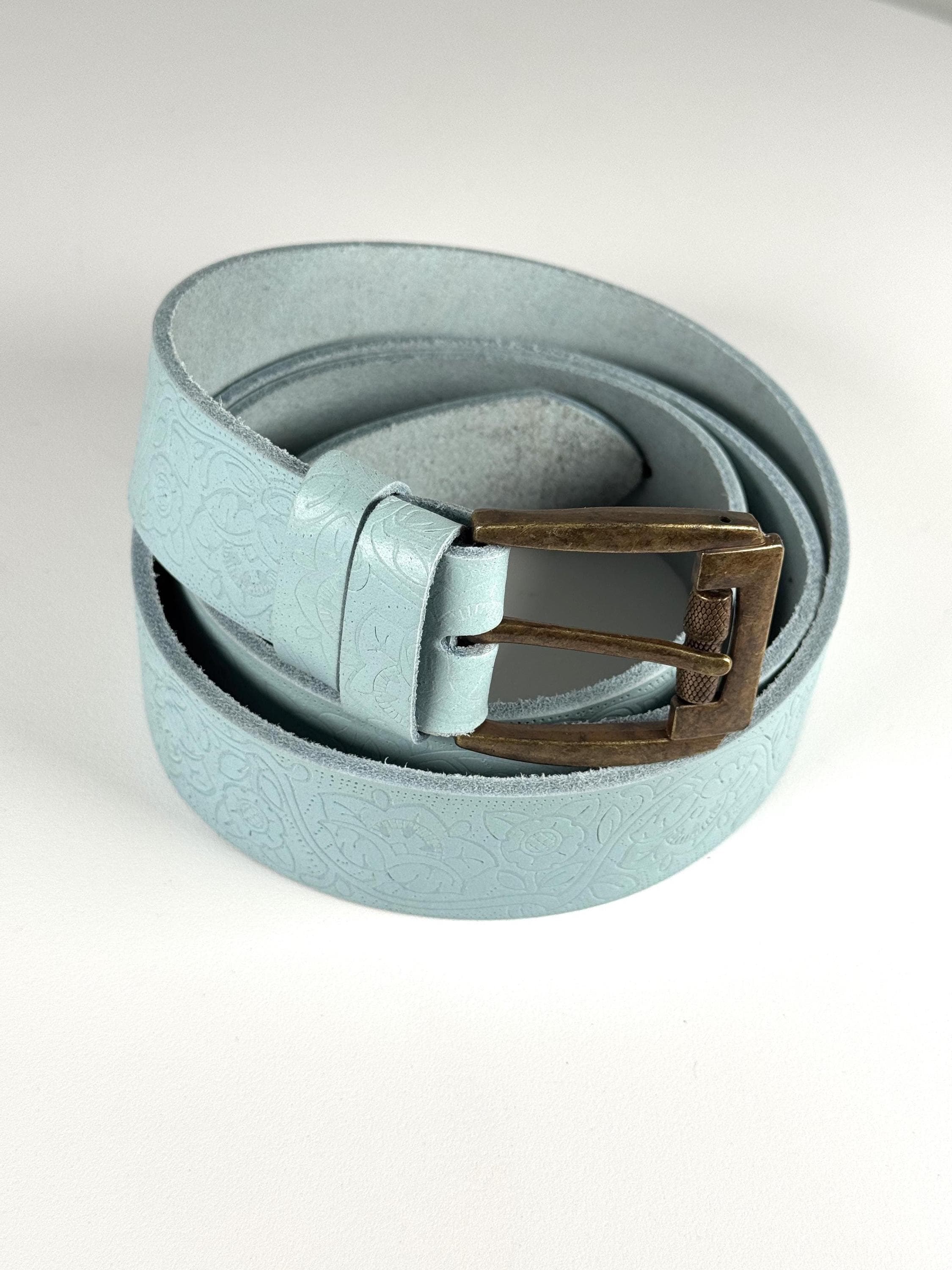Vintage Women\'s Leather Belt Teal Green Embossed XS 29\