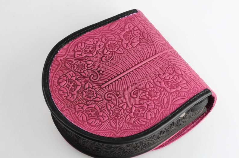 Pink small bag, bright shoulder bag, leather mini purse, small feminine bag, hot tooled leather, embossed leather purse, gift bag image 6