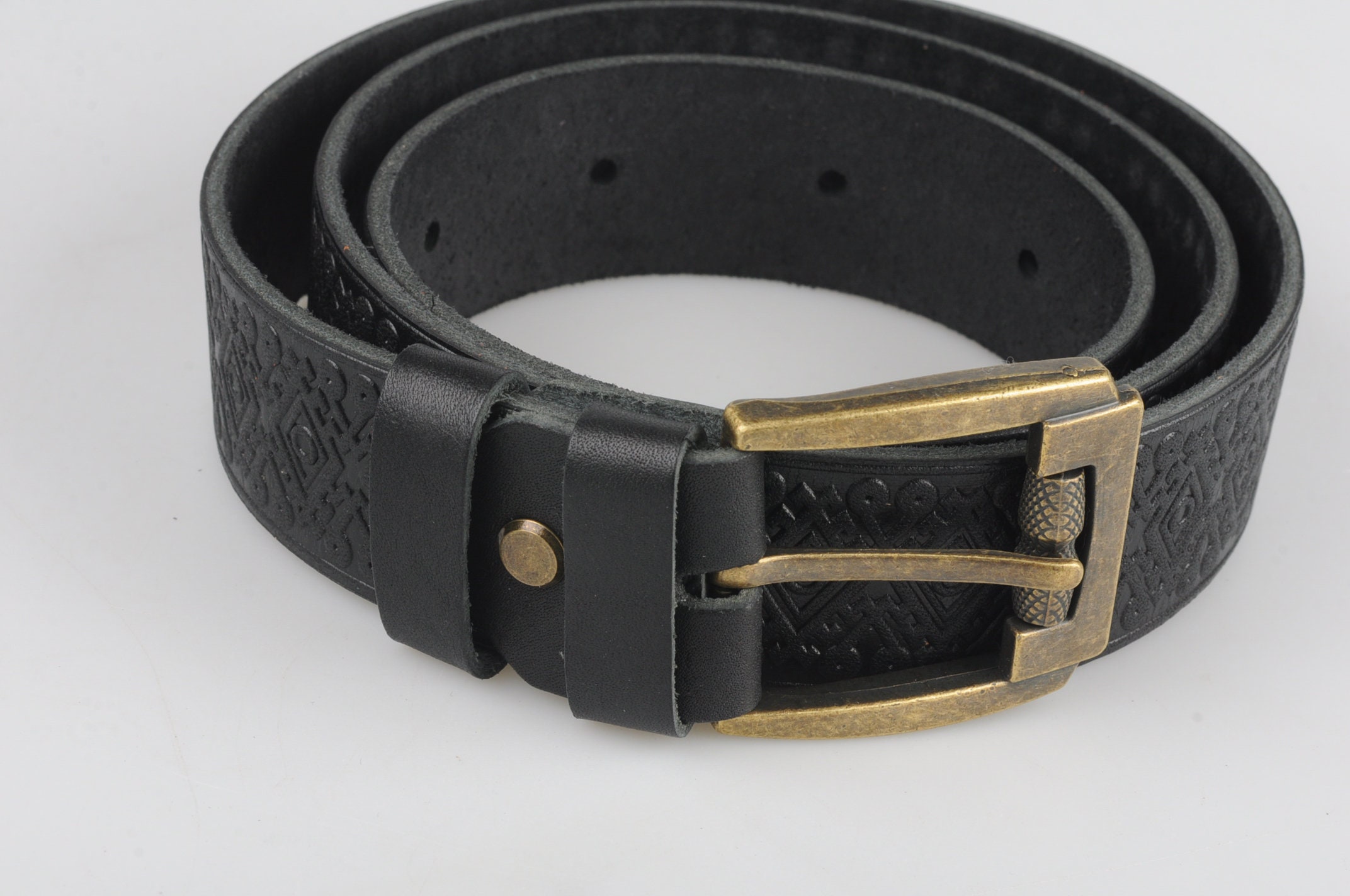 Black Leather Belt Genuine Leather Belt Embossed Leather - Etsy