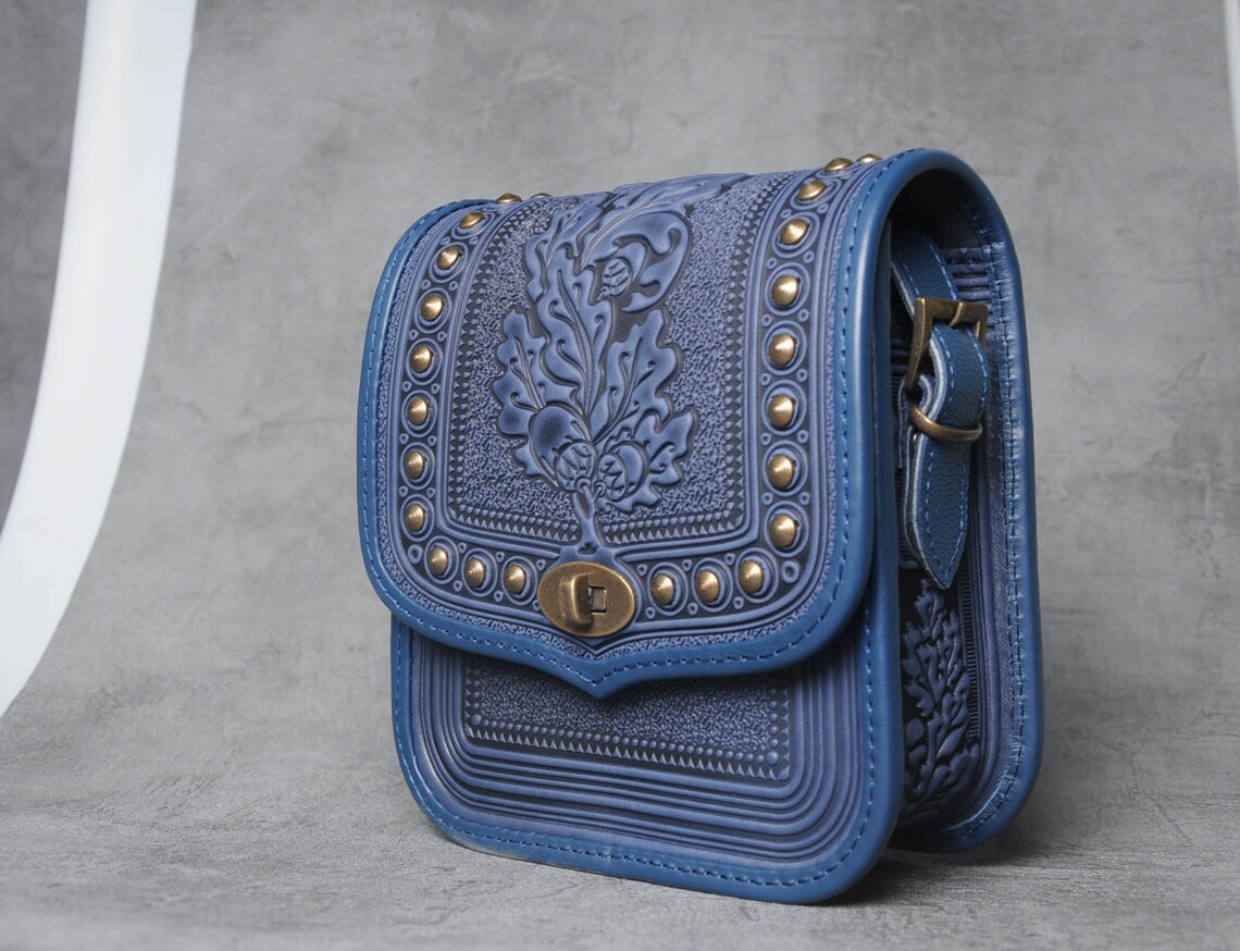 Blue Leather Purse Crossbody Bag Ladies Leather Purse With Etsy