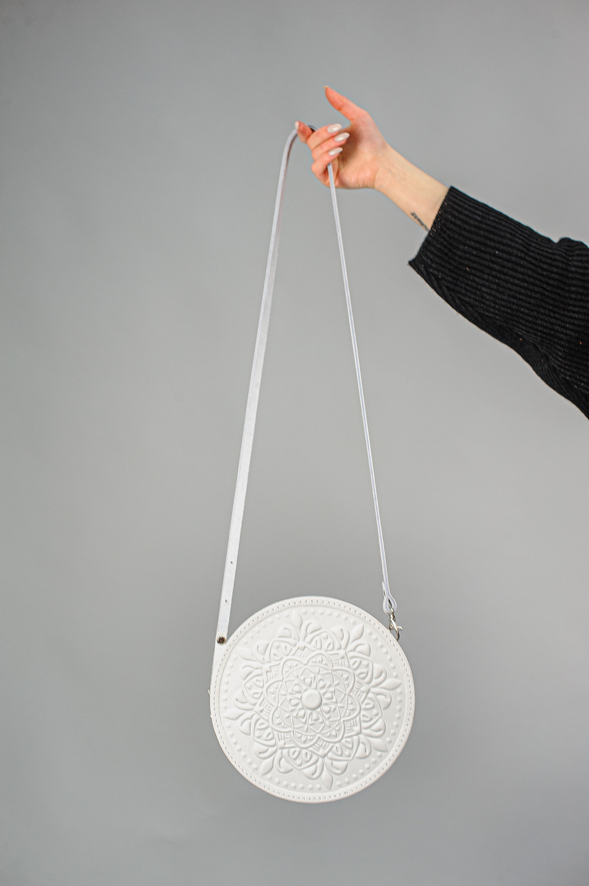 Leather evening bag white round purse round leather bag Etsy