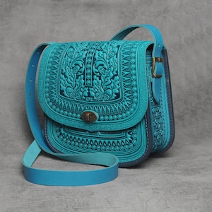 Turquoise messenger bag, genuine leather bag, big leather bag, tooled leather, crossbody bag, shoulder bag, capacious bag