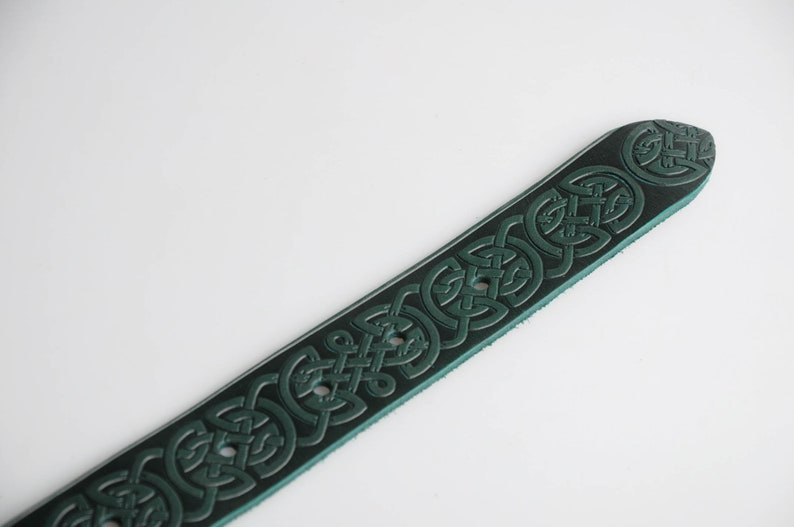 Green leather belt mens belt embossed leather belt mens leather belt womens belt celtic belt celtic leather belt