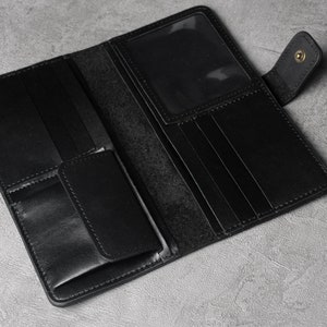 Black leather wallet, soft leather wallet, wallet with coin pocket, long wallet for women, full grain wallet, clutch wallet, womens wallet image 5