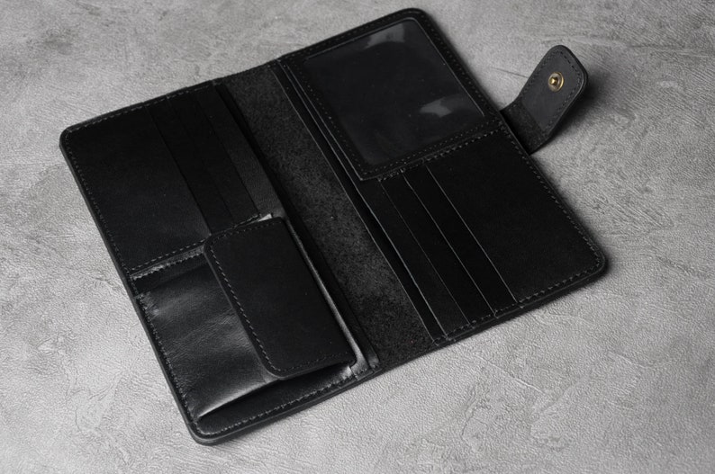 Black leather wallet, soft leather wallet, wallet with coin pocket, long wallet for women, full grain wallet, clutch wallet, womens wallet image 5