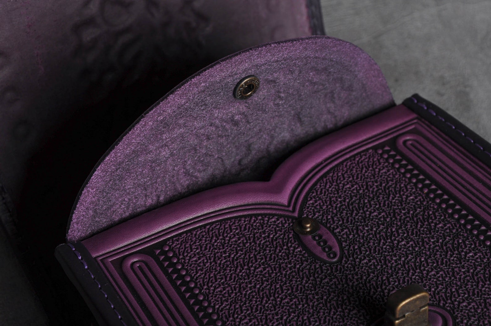 Purple Leather Purse Hot Tooled Leather Embossed Leather Etsy