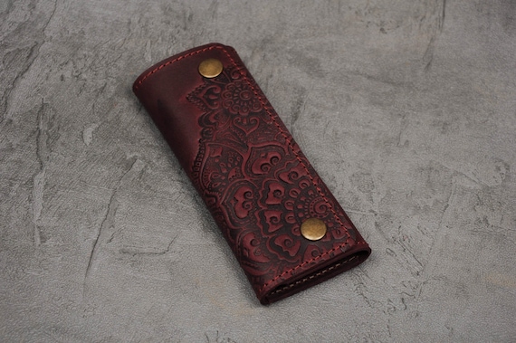 Portachiavi in pelle goffrata: portafoglio porta chiavi in stile