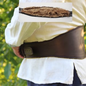 Brown Leather Corset Belt: Wide Viking Style with Dog Fur Lining
