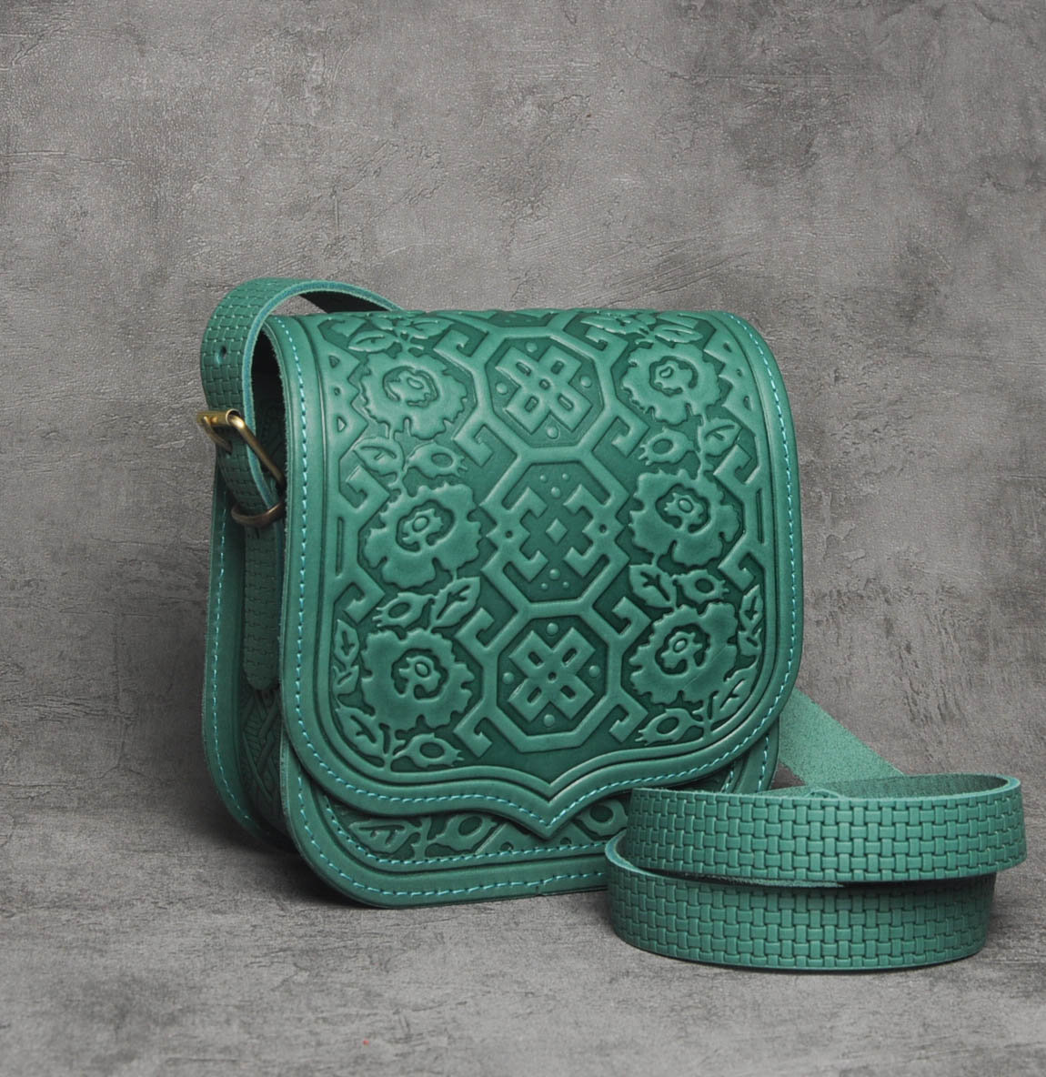 【関税&送料込】V° 73 Bags Turquoise Turquoise Crossbody Bag, Leather Purse, Hot Tooled Leather