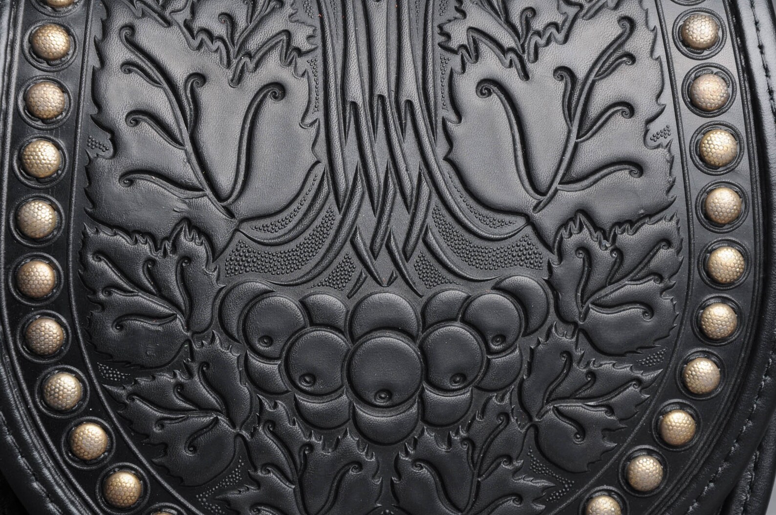 Black Bag With Metal Round Leather Bag Embossed Bag Black Etsy