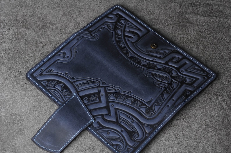 Cartera de cuero azul, Cartera de cuero suave, Cartera con bolsillo para monedas, Cartera unisex, Cartera de cuero auténtico, Cartera de mano, Cartera de mujer imagen 5