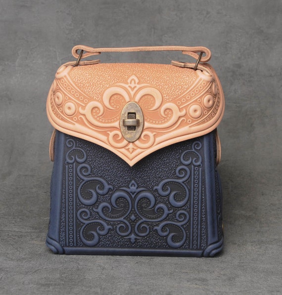 Embossed Leather Backpack: Convertible Beige Boho Bag - Etsy display picture 1