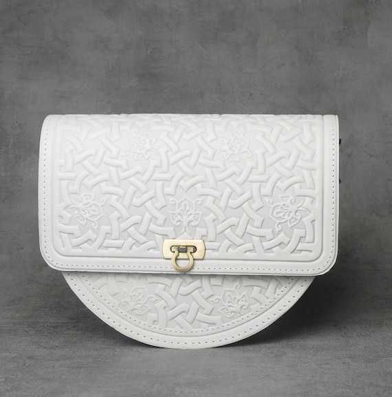 White Leather Purse, Big Shoulder Bag, White Genuine Leather