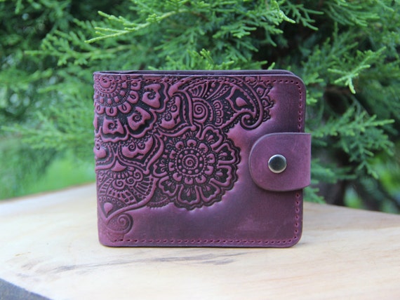 Marsala Wallet Soft Leather Wallet Purple Wallet Ladies Leather Billfold Small Wallet Women s Embossed Billfold Pocket Wallet Etsy UK