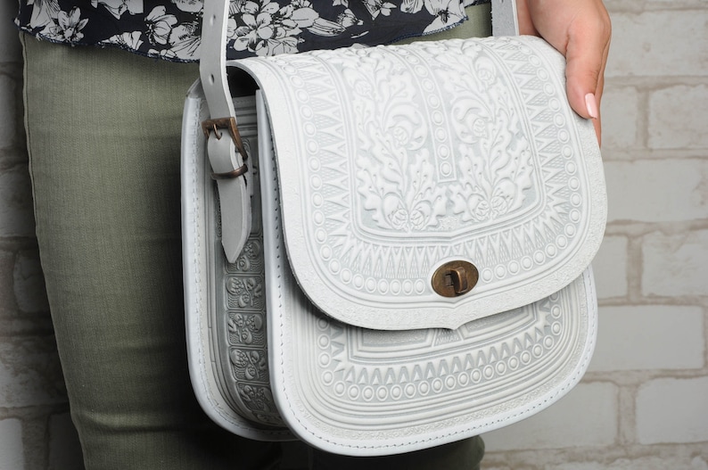 Big Leather Bag White Messenger Bag Genuine Leather Bag Etsy