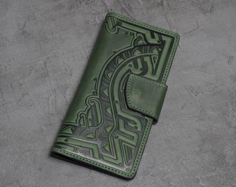 Cartera de cuero suave, billetera con bolsillo para monedas, billetera de cuero verde, billetera unisex, billetera de cuero genuino, billetera de embrague, billetera de mujer