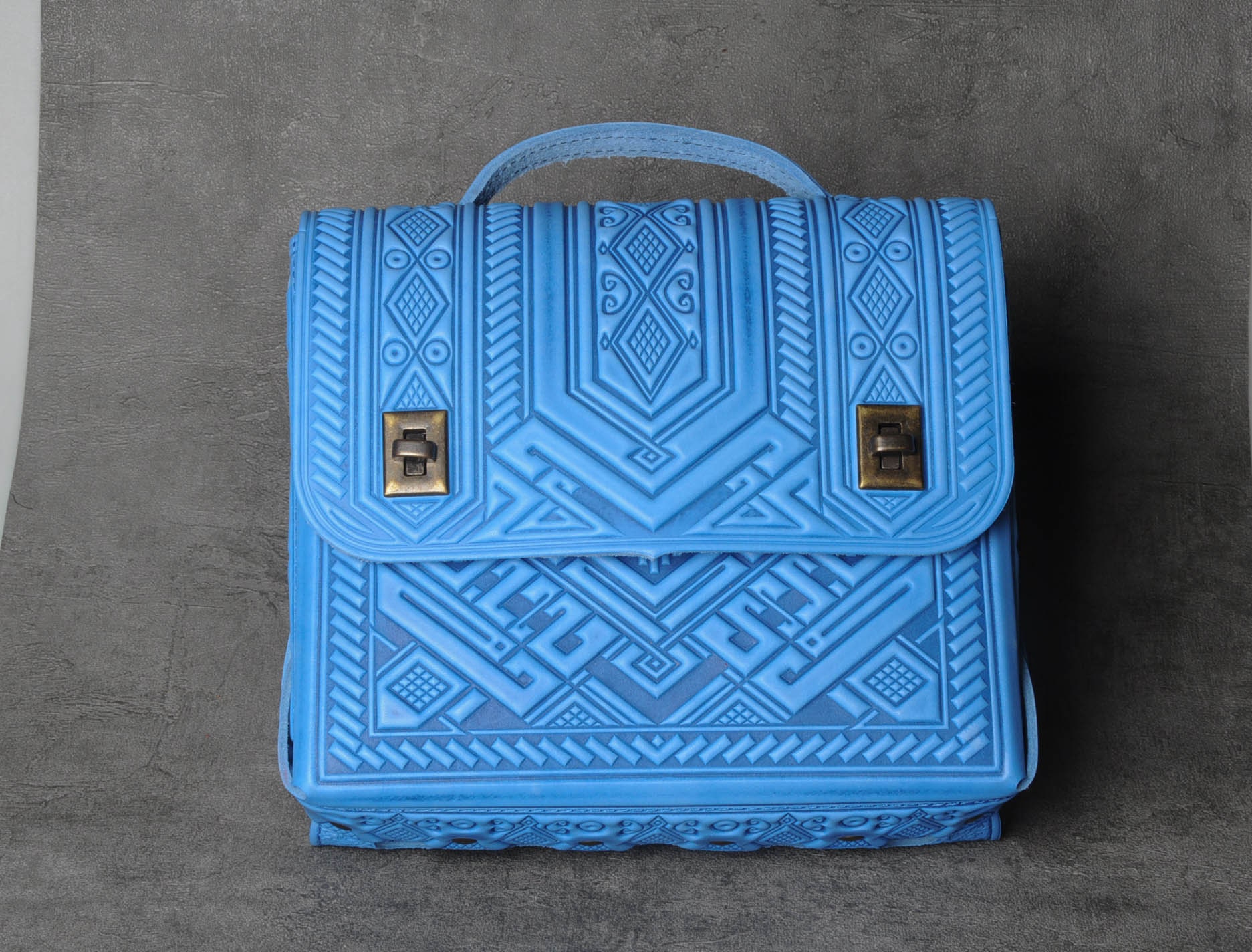 Handbag Blue Pattern Blue Leather Briefcase: Geometric Pattern Satchel Handbag - Etsy