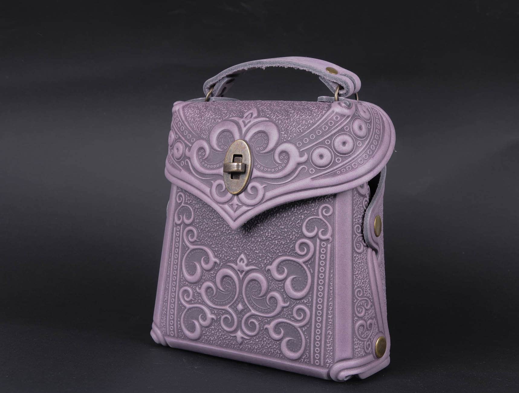 Embossed Lilac Leather Backpack: Handmade Boho Rucksack - Etsy display picture 2
