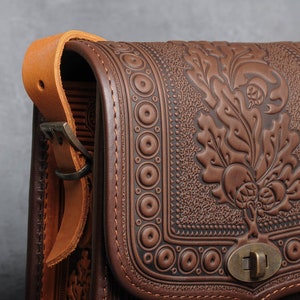 Brown/foxy Crossbody Bag, Leather Purse, Hot Tooled Leather, Embossed ...