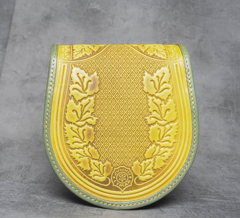 Yellow bag ladies yellow shoulder bag bright leather purse embossed bag crossbody bag gift for her round leather bag