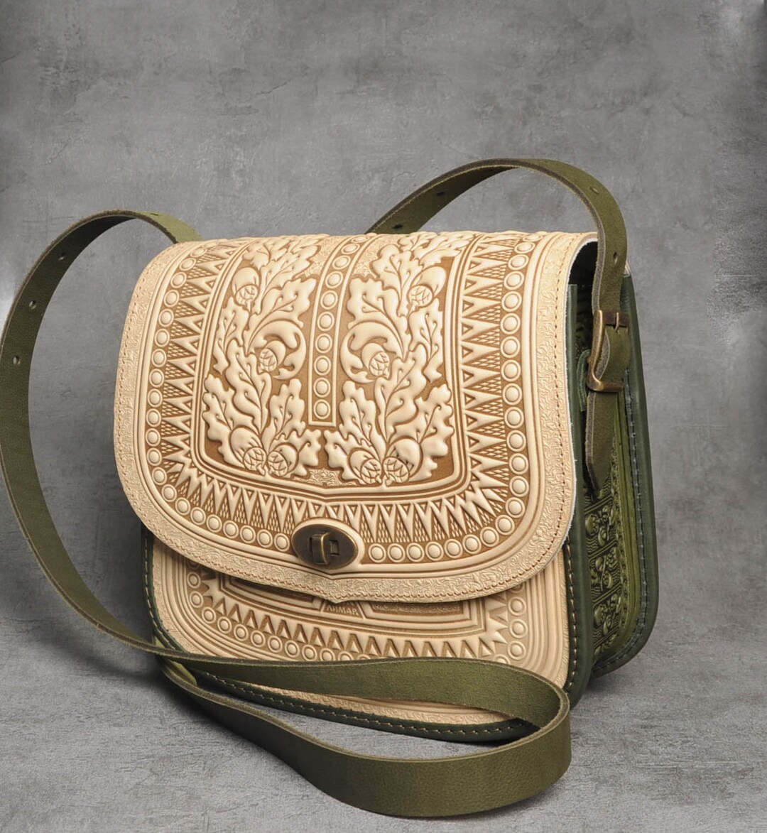 激安挑戦！！ Leather Big Bag, Bag Leather Genuine Bag, Messenger Beige バッグ