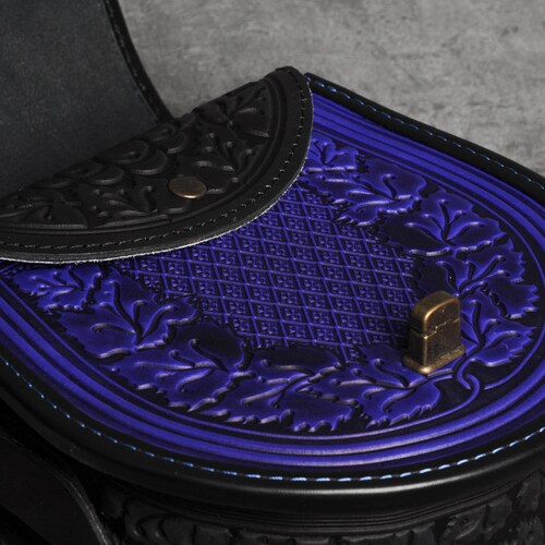 Purple bag womens, round leather bag, ultramarine leather purse, crossbody bag, tooled green bag, gift for shops her, embossed bag