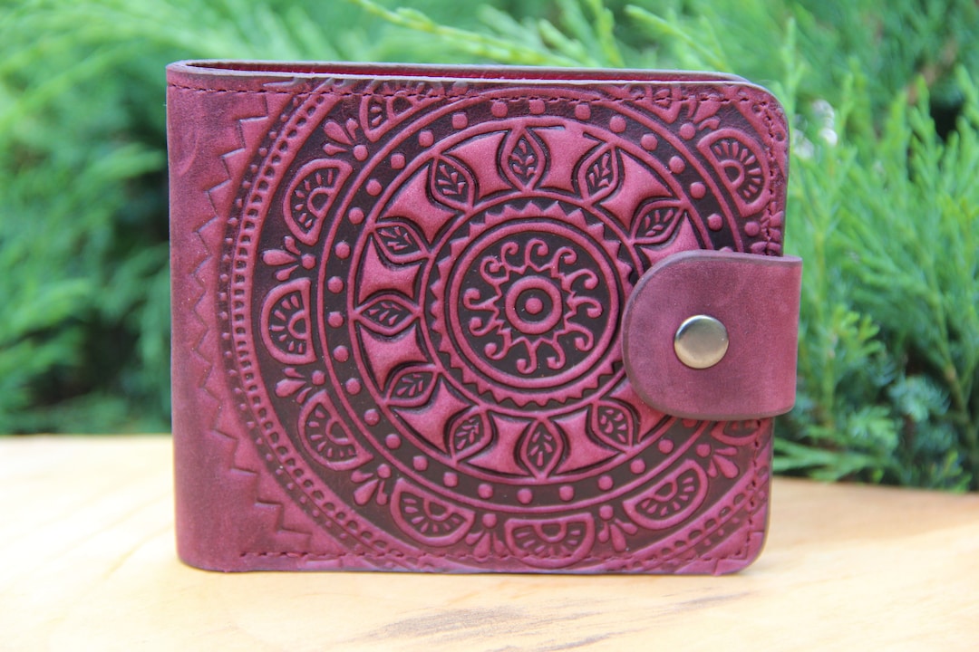 Premium Leather Small Boho Wallet,soft Leather Burgundy Bifold Wallet ...