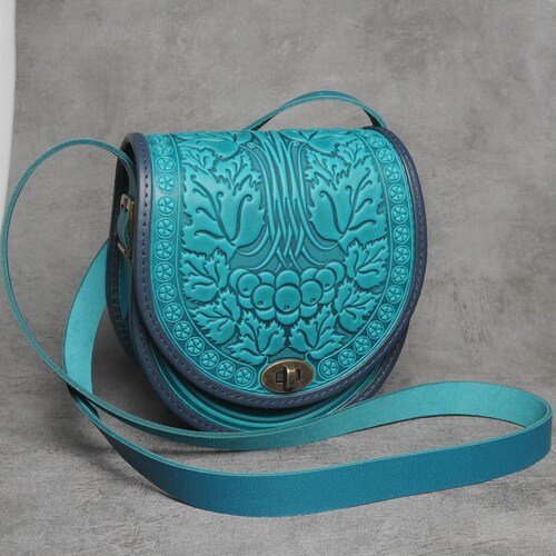 Hand Tooled Leather Purse Embossed Leather Crossbody Bag Pu Etsy