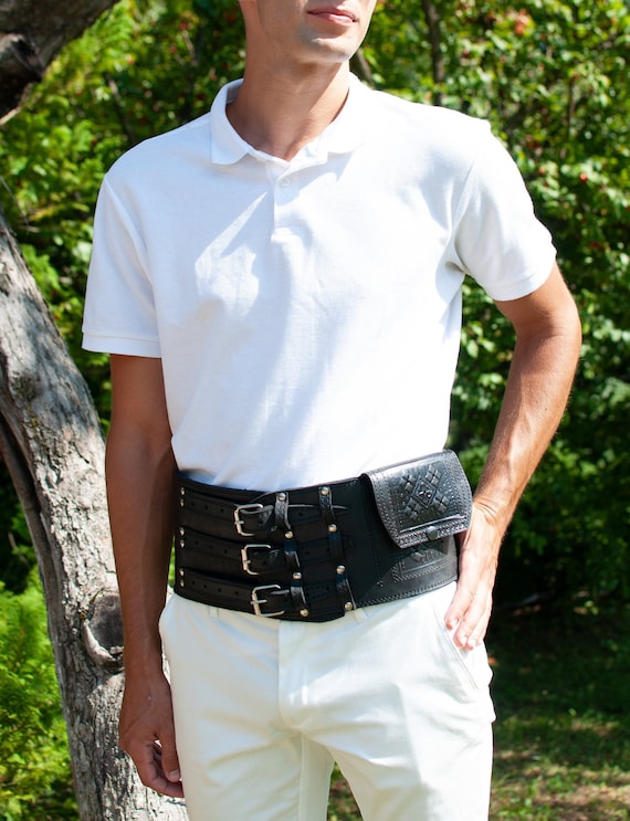 Handcrafted Wide Leather Viking Belt: Men's Black Corset - Etsy