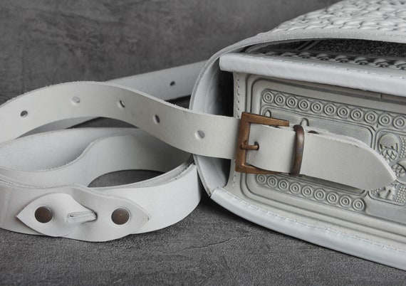 Big Leather Bag, White Messenger Bag, Genuine Leather Bag