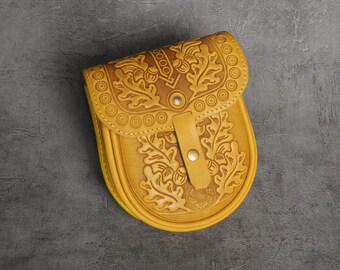 Yellow Embossed Leather Mini Purse: Small Shoulder Bag