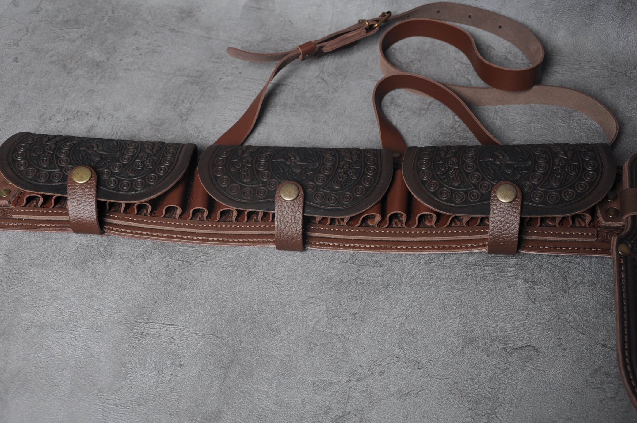 Brown leather bandolier cartridge belt leather hunting belt Etsy