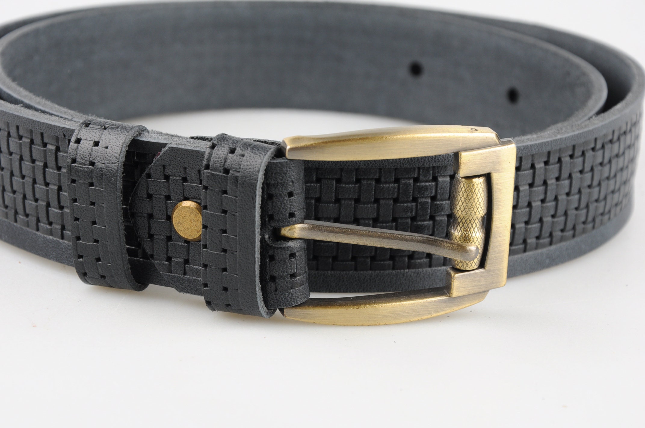 Black leather belt genuine leather belt embossed leather | Etsy