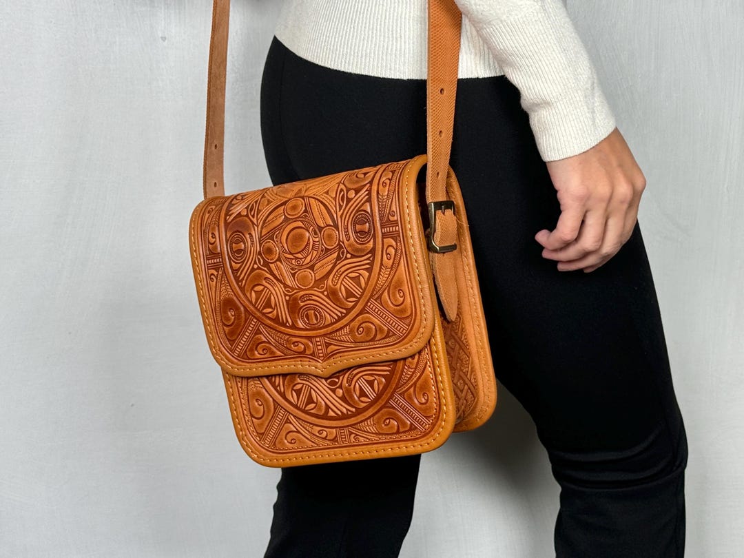 Unique Foxy Crossbody Bag - Genuine Leather Purse With Embossed