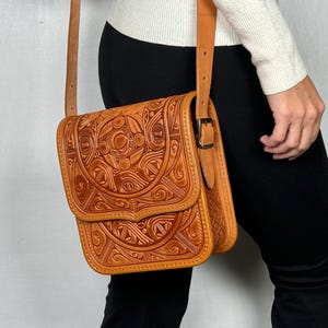 Unique foxy crossbody Bag - genuine leather purse with embossed Design - Handmade in Ukraine