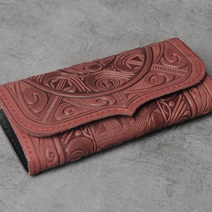 Cartera de piel burdeos, Cartera de mujer, Cartera de cuero marrón, Cartera de cuero de viaje, Portadocumentos de viaje, Cartera femenina