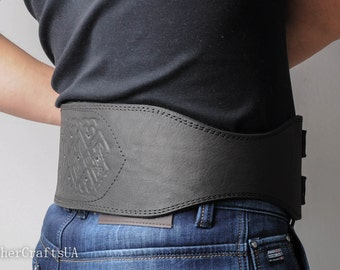 Black corset belt, wide leather belt, waist leather belt, viking belt, leather men&#39;s corset, athletic belt, viking corset [12 cm (4.7&quot;)]